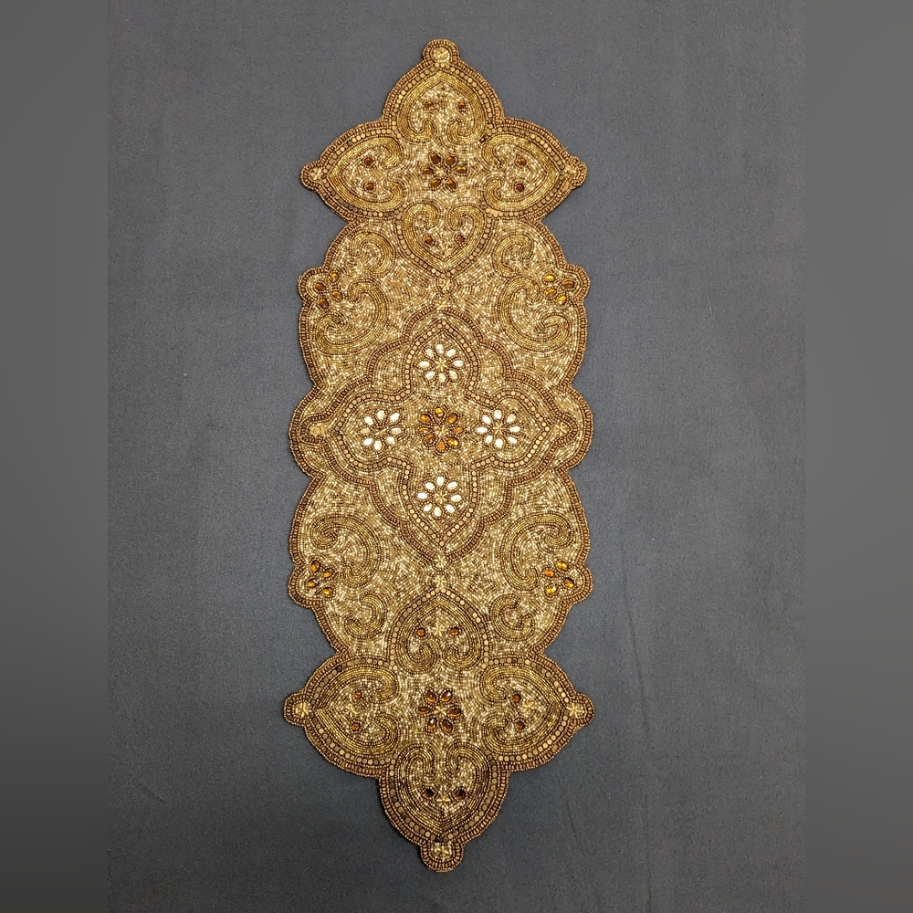 Pier 1 Imports Glass Beaded Table Runner Gold Brown #2